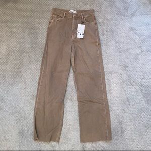 Zara brown/tan wide leg high waisted long jeans
